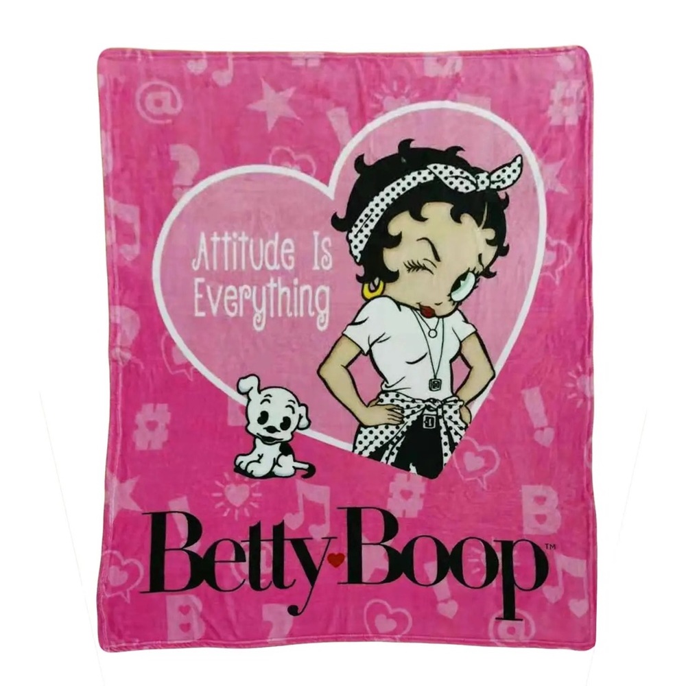 NWT Betty Boop pink black soft fleece throw Attitude is everything